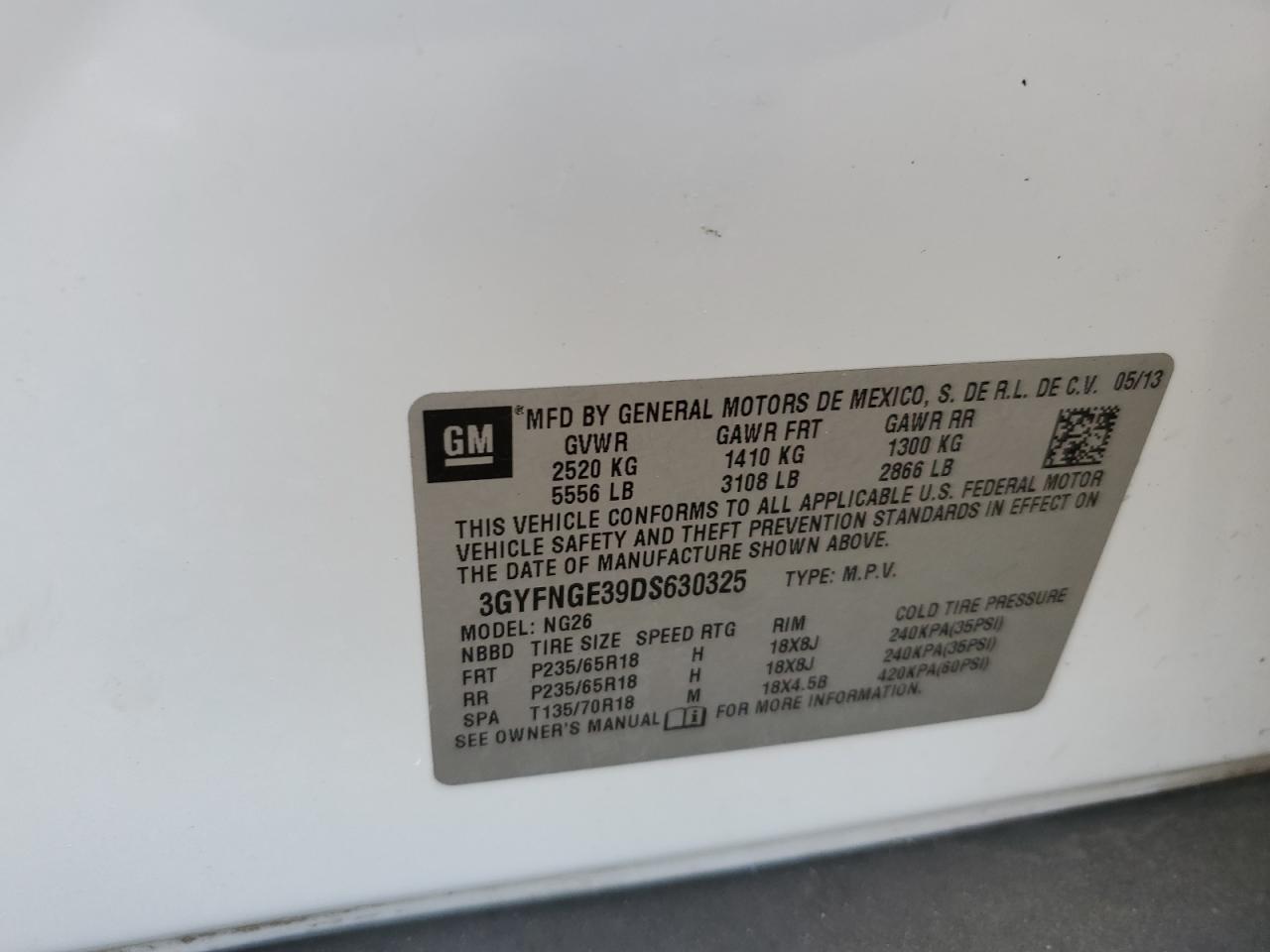 2013 Cadillac Srx Luxury Collection VIN: 3GYFNGE39DS630325 Lot: 82239495