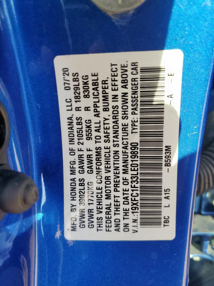 2020 Honda Civic Ex VIN: 19XFC1F33LE019890 Lot: 85889335