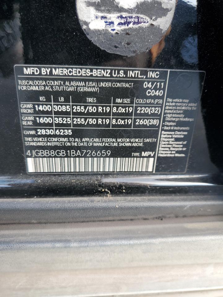 2011 Mercedes-Benz Ml 350 4Matic VIN: 4JGBB8GB1BA726659 Lot: 82709205