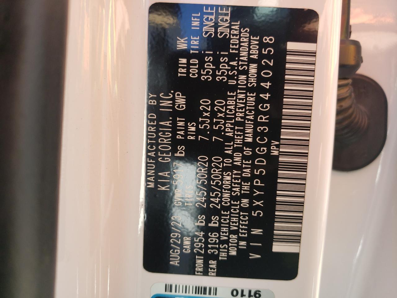 2024 Kia Telluride Sx VIN: 5XYP5DGC3RG440258 Lot: 85752615