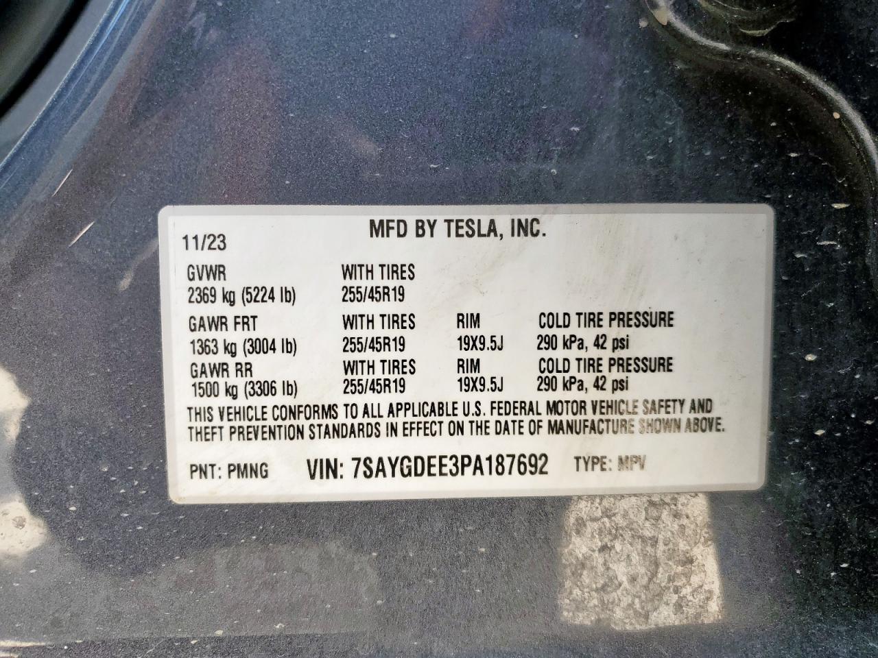 2023 Tesla Model Y VIN: 7SAYGDEE3PA187692 Lot: 82221735