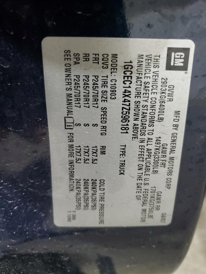 2007 Chevrolet Silverado C1500 Classic VIN: 1GCEC14X47Z596181 Lot: 85719845