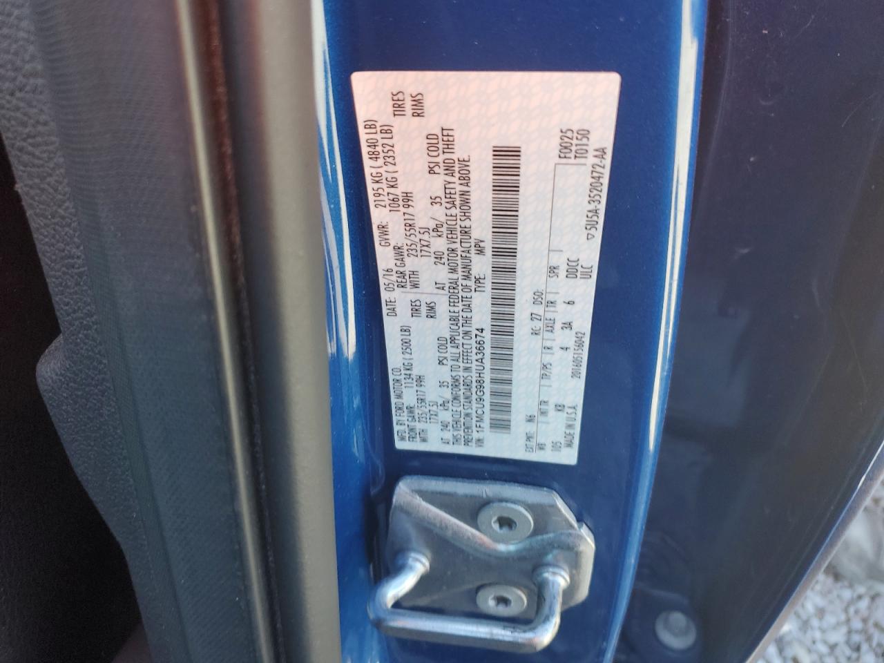 2017 Ford Escape Se VIN: 1FMCU9G98HUA36674 Lot: 86086135