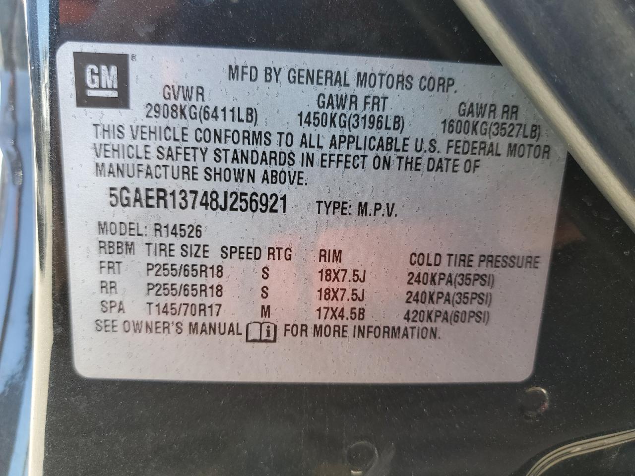 2008 Buick Enclave Cx VIN: 5GAER13748J256921 Lot: 89680215