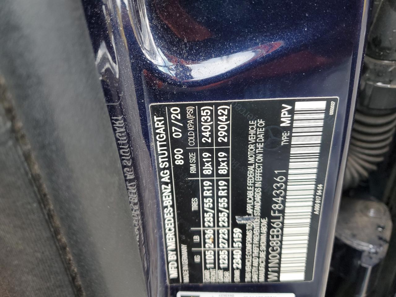 2020 Mercedes-Benz Glc 300 4Matic VIN: W1N0G8EB6LF843361 Lot: 89881065