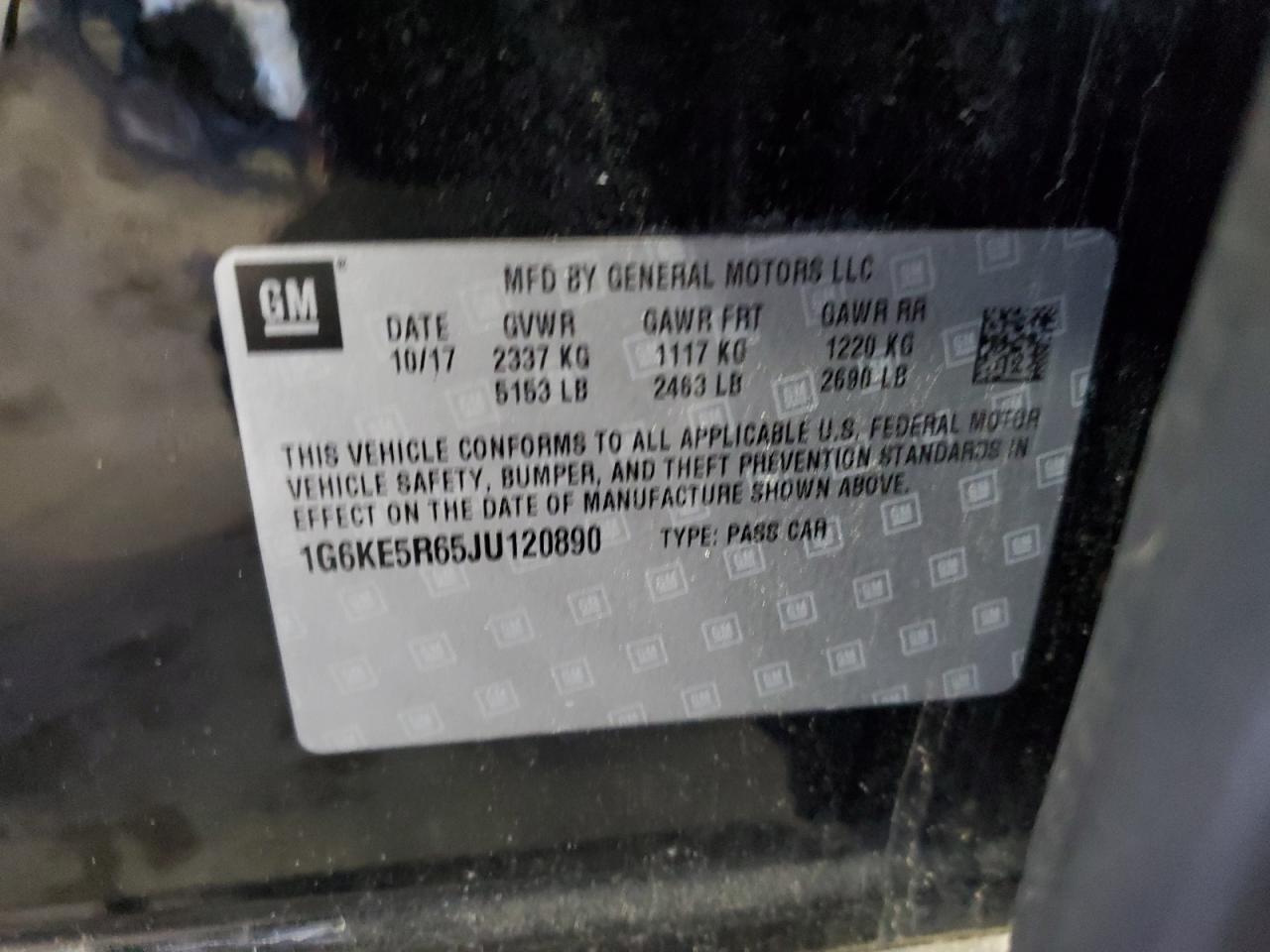 2018 Cadillac Ct6 Luxury VIN: 1G6KE5R65JU120890 Lot: 87007935