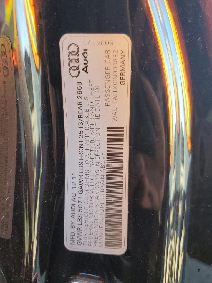 2012 Audi A5 Premium Plus VIN: WAULFAFH0CN004892 Lot: 86779045