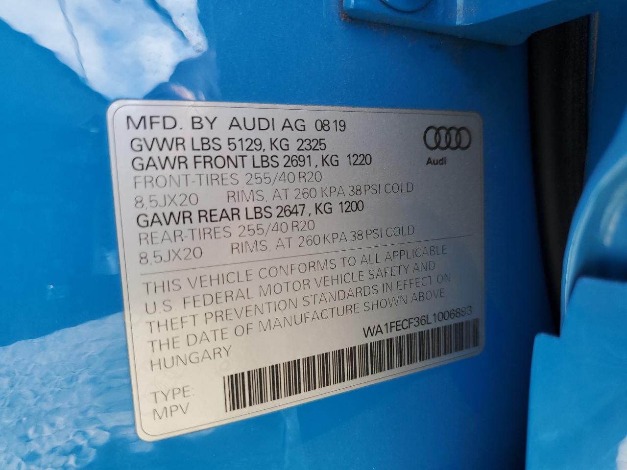 2020 Audi Q3 Prestige S-Line VIN: WA1FECF36L1006893 Lot: 85123755