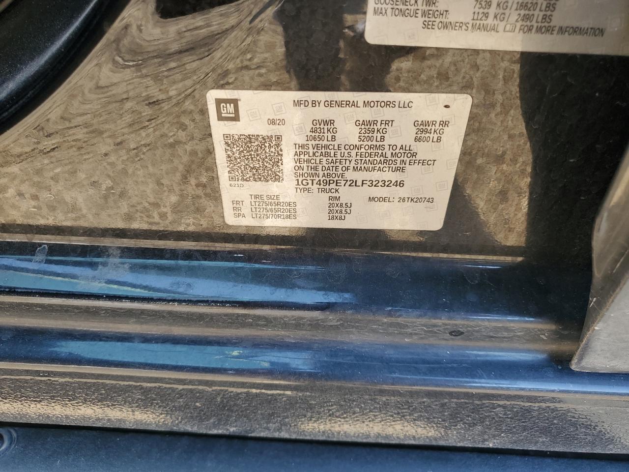 2020 GMC Sierra K2500 At4 VIN: 1GT49PE72LF323246 Lot: 82212445