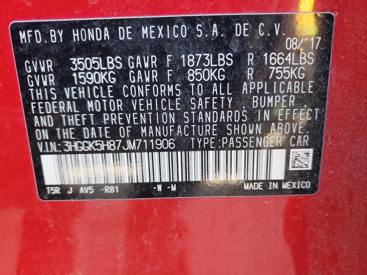 2018 Honda Fit Ex VIN: 3HGGK5H87JM711906 Lot: 82246375