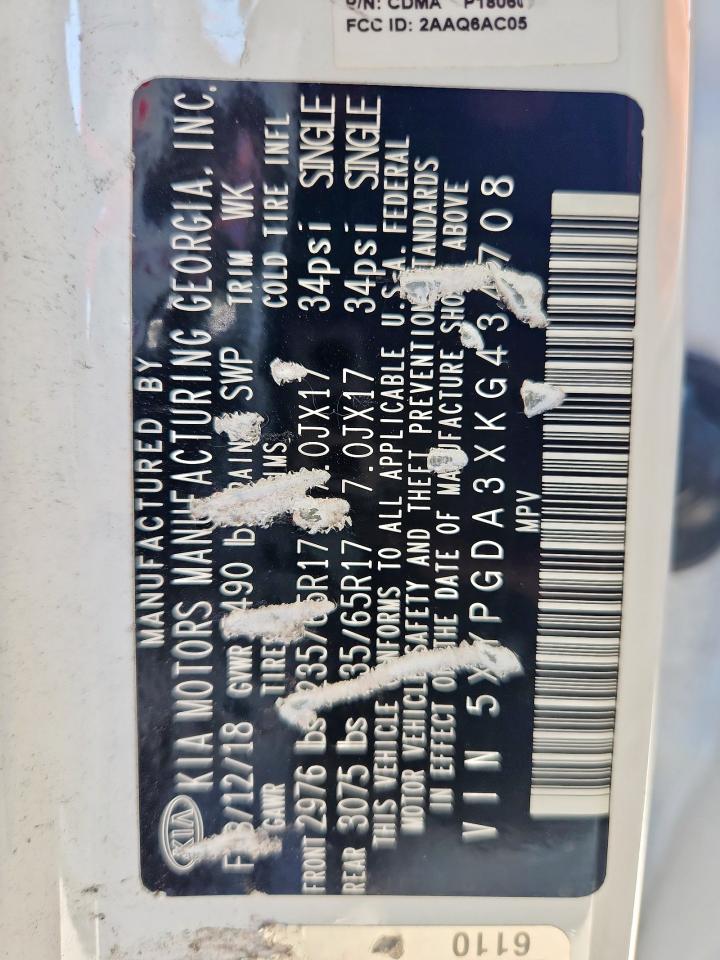 2019 Kia Sorento L VIN: 5XYPGDA3XKG434708 Lot: 82441075