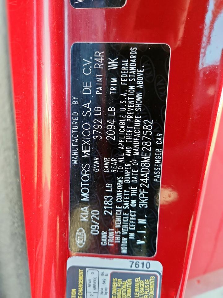 2021 Kia Forte Fe VIN: 3KPF24AD8ME287582 Lot: 90715105