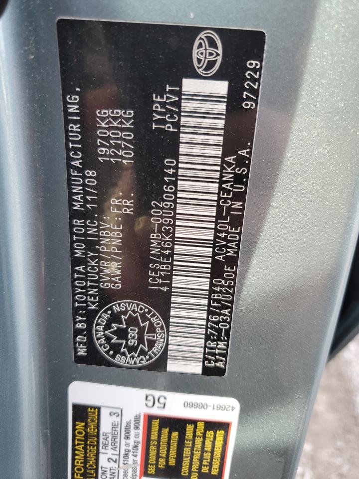 2009 Toyota Camry Base VIN: 4T1BE46K39U906140 Lot: 84928825