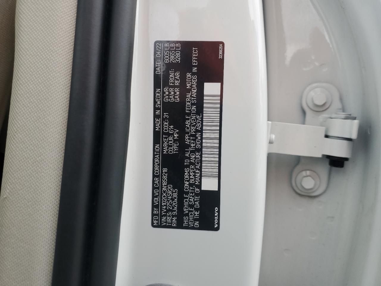 2022 Volvo Xc90 T5 Momentum VIN: YV4102CK3N1858218 Lot: 82221355