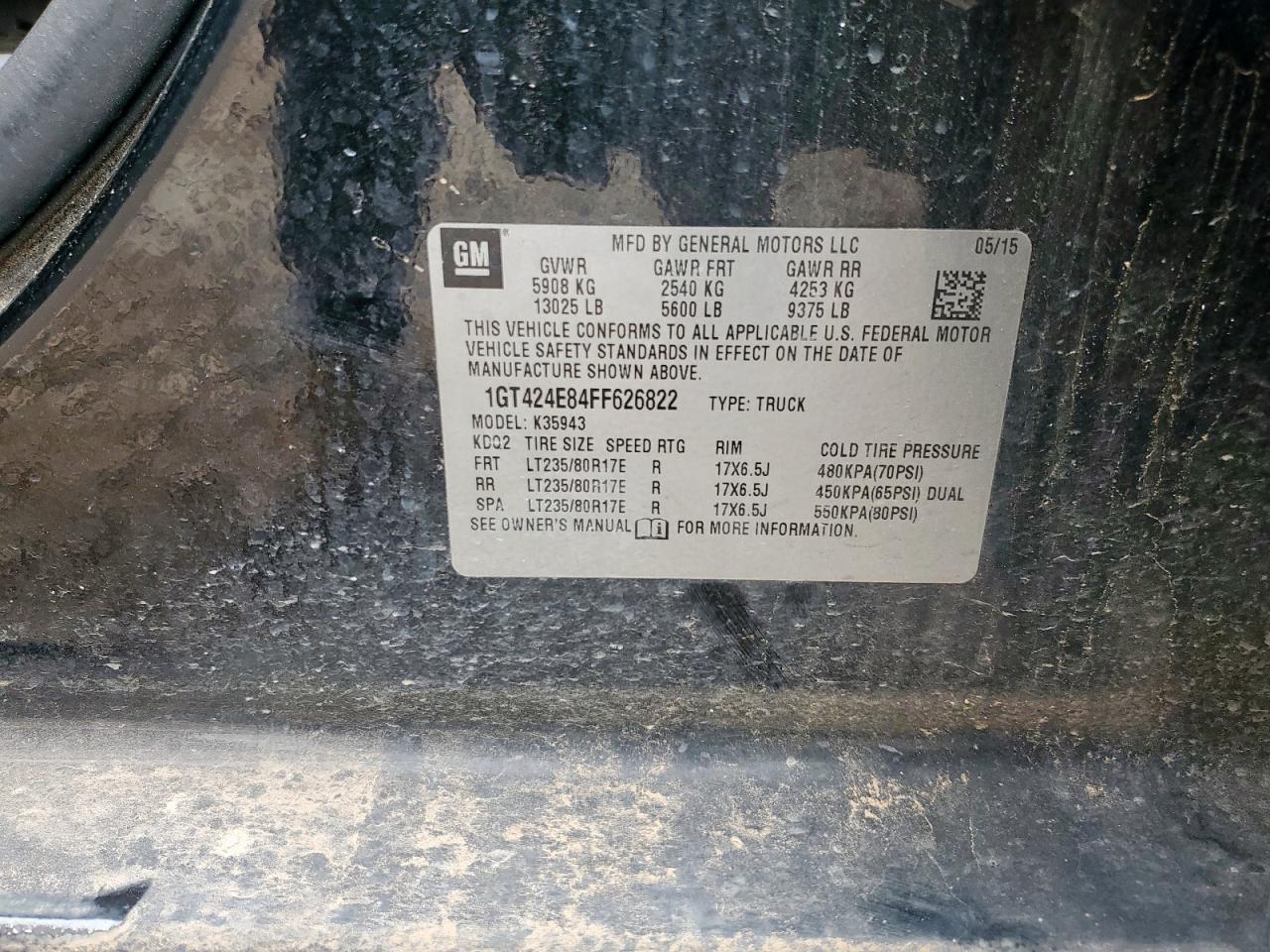 2015 GMC Sierra K3500 Denali VIN: 1GT424E84FF626822 Lot: 81662725