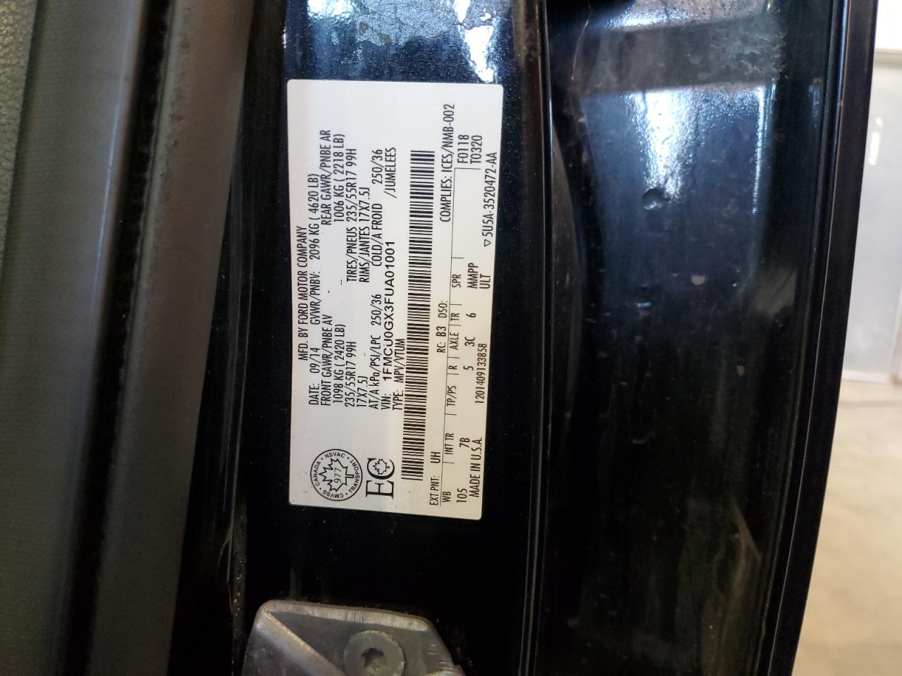 2015 Ford Escape Se VIN: 1FMCU0GX3FUA01001 Lot: 84784845