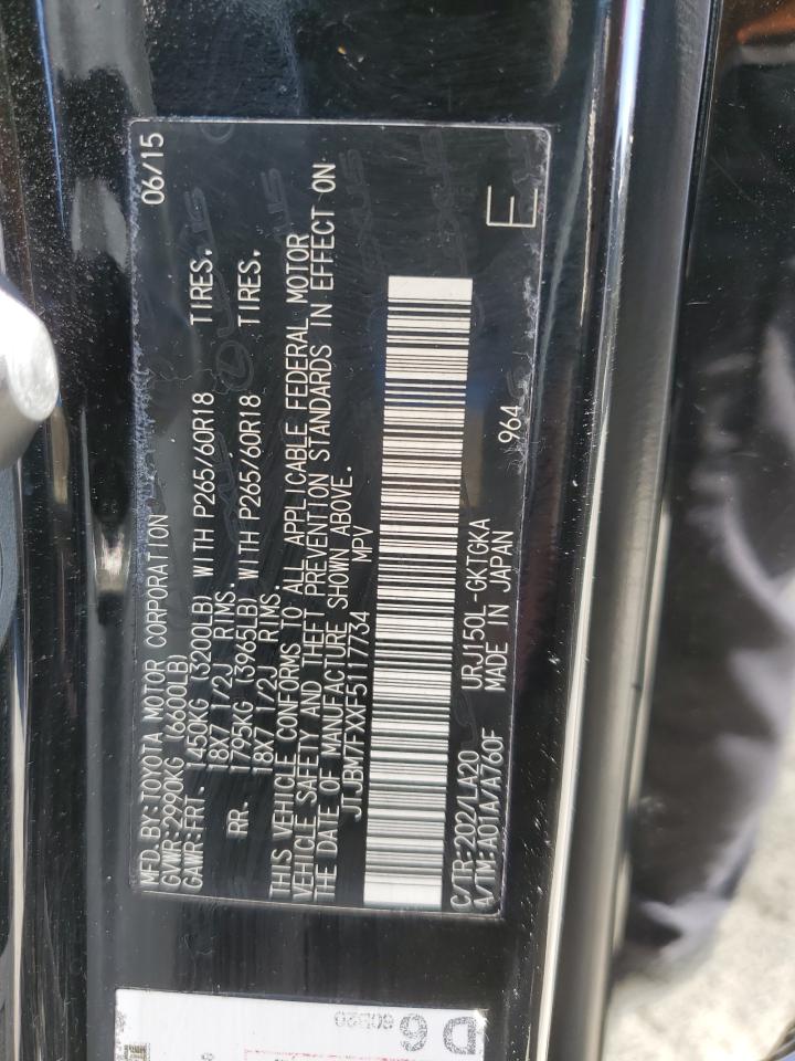 2015 Lexus Gx 460 VIN: JTJBM7FXXF5117734 Lot: 90464135