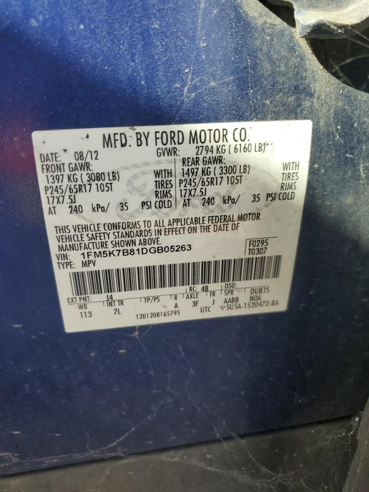 2013 Ford Explorer VIN: 1FM5K7B81DGB05263 Lot: 83956495