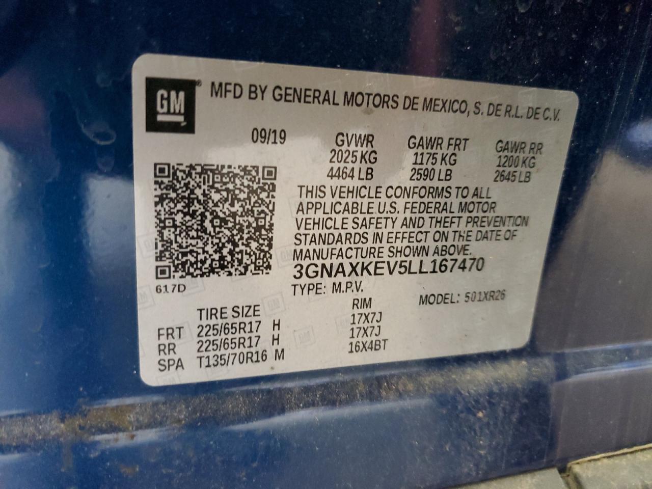 2020 Chevrolet Equinox Lt VIN: 3GNAXKEV5LL167470 Lot: 82343795