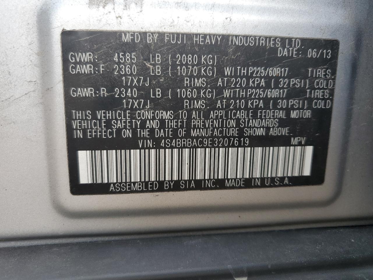 2014 Subaru Outback 2.5I VIN: 4S4BRBAC9E3207619 Lot: 84901645