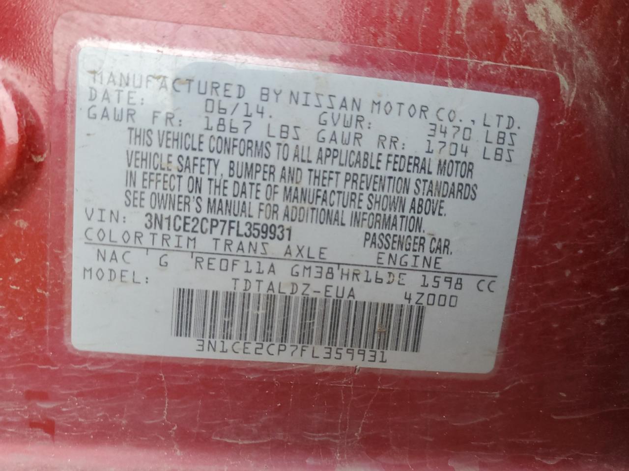 2015 Nissan Versa Note S VIN: 3N1CE2CP7FL359931 Lot: 85551115