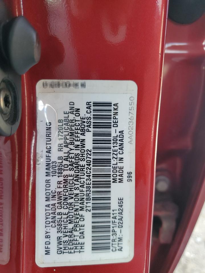 2004 Toyota Corolla Ce VIN: 2T1BR38E34C240722 Lot: 82695415