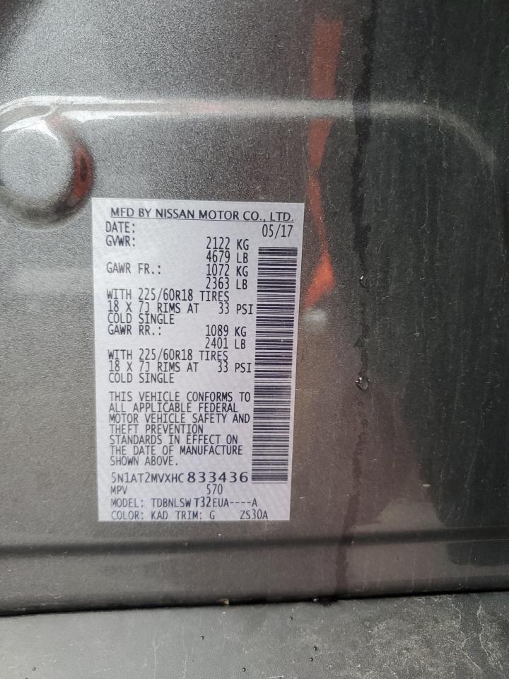 2017 Nissan Rogue Sv VIN: 5N1AT2MVXHC833436 Lot: 85181445