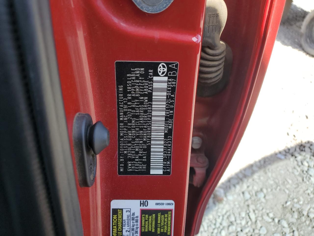 2014 Toyota Corolla L VIN: 5YFBURHE5EP020873 Lot: 81906655