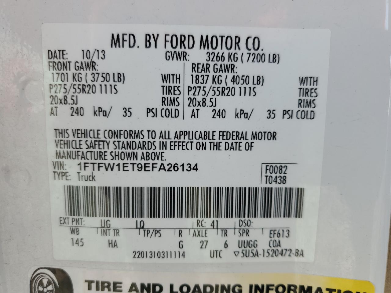 2014 Ford F150 Supercrew VIN: 1FTFW1ET9EFA26134 Lot: 84653115