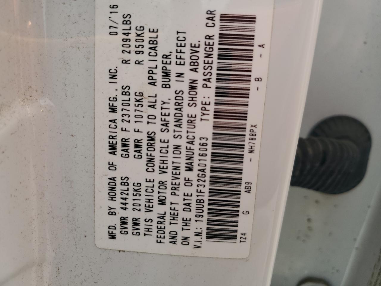 2016 Acura Tlx VIN: 19UUB1F32GA016063 Lot: 82245635