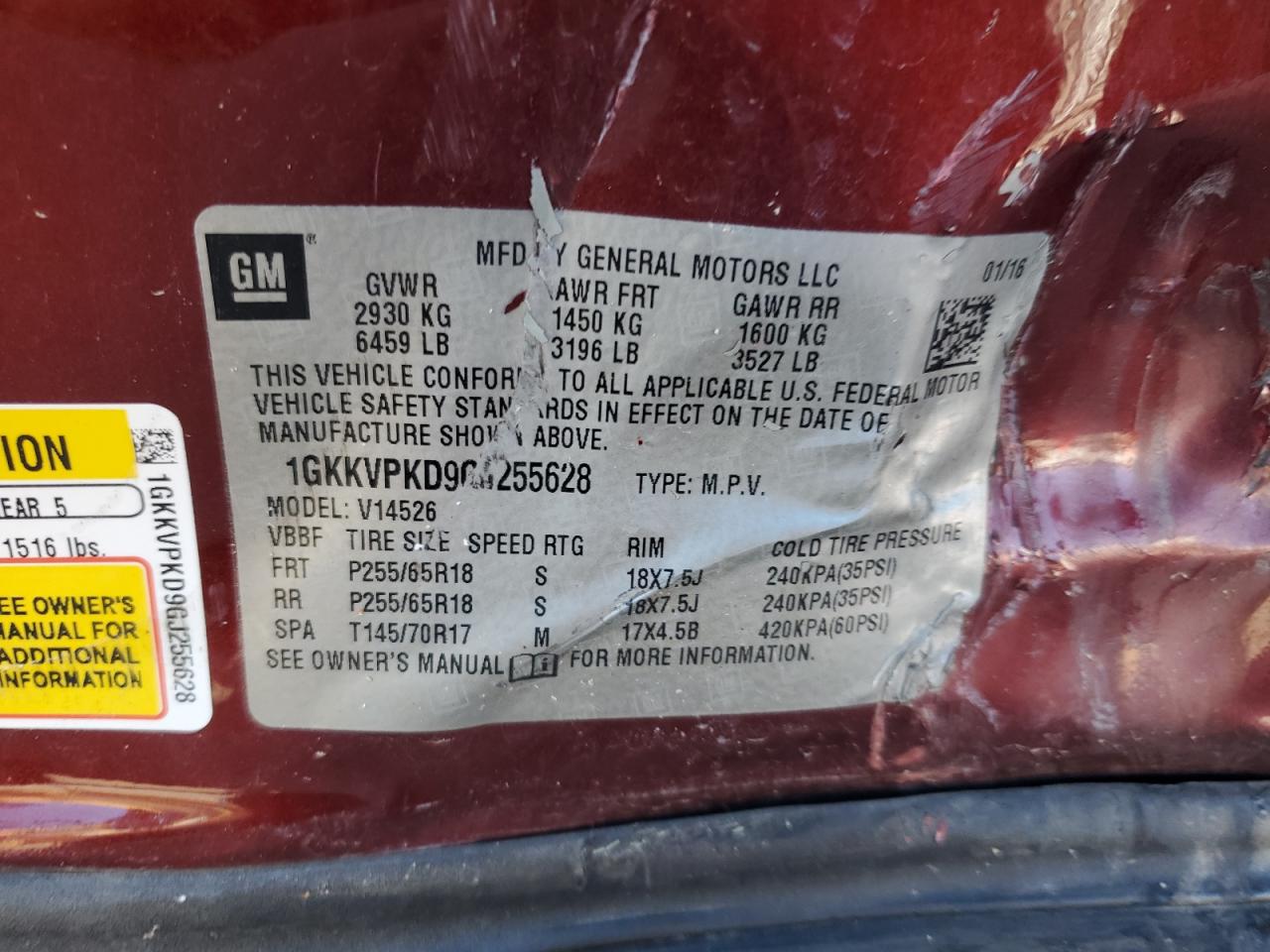 2016 GMC Acadia Sle VIN: 1GKKVPKD9GJ255628 Lot: 85829265