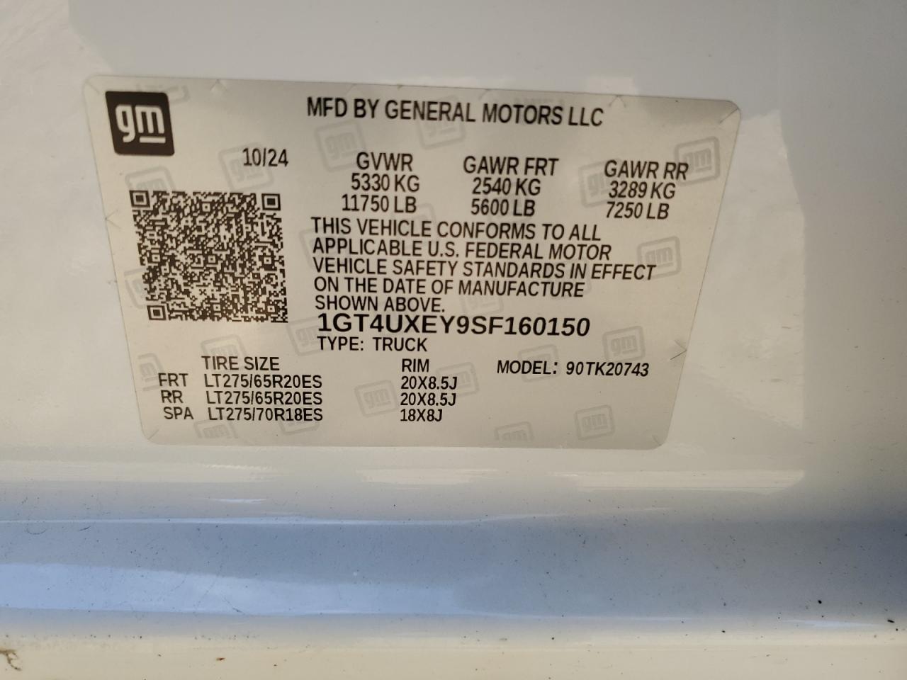 2025 GMC Sierra K2500 Denali Ultimate VIN: 1GT4UXEY9SF160150 Lot: 86160195