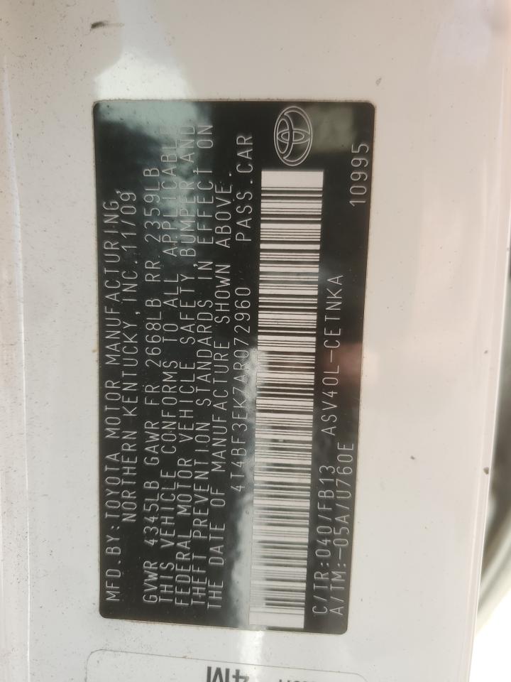 2010 Toyota Camry Base VIN: 4T4BF3EK7AR072960 Lot: 84975465