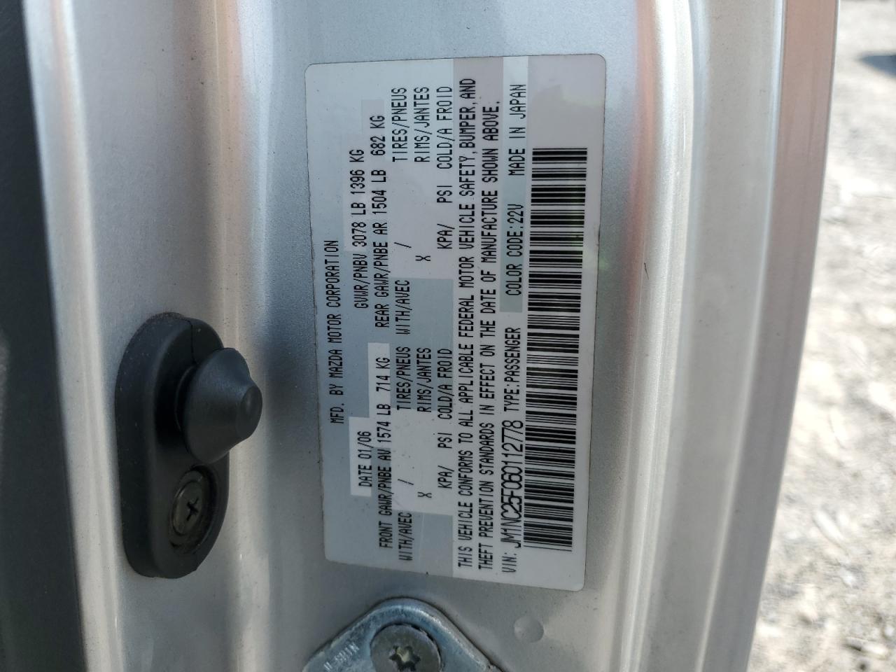 2006 Mazda Mx-5 Miata VIN: JM1NC25F060112778 Lot: 89457275