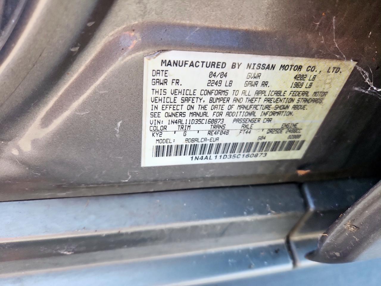 2005 Nissan Altima S VIN: 1N4AL11D35C160873 Lot: 86450615