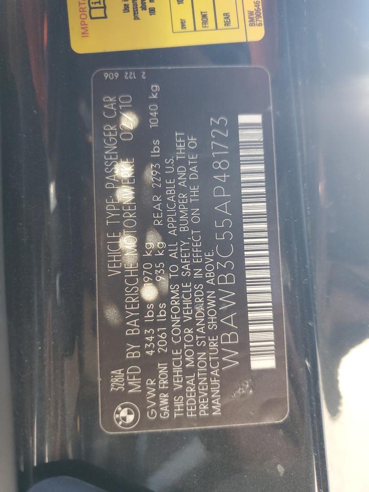 2010 BMW 328 I VIN: WBAWB3C55AP481723 Lot: 85716225