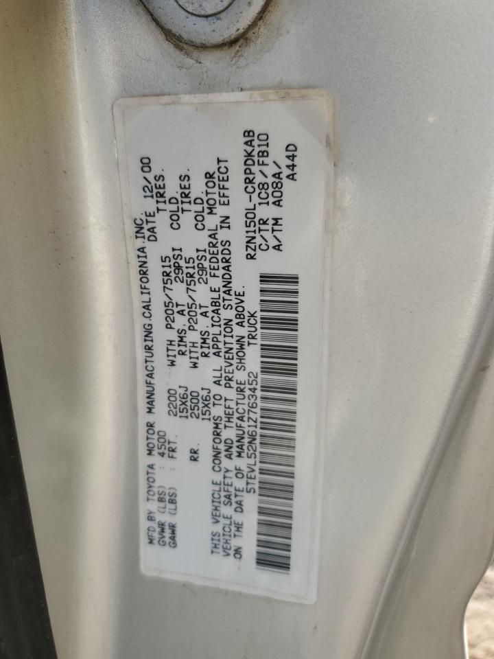 2001 Toyota Tacoma Xtracab VIN: 5TEVL52N61Z763452 Lot: 84553285