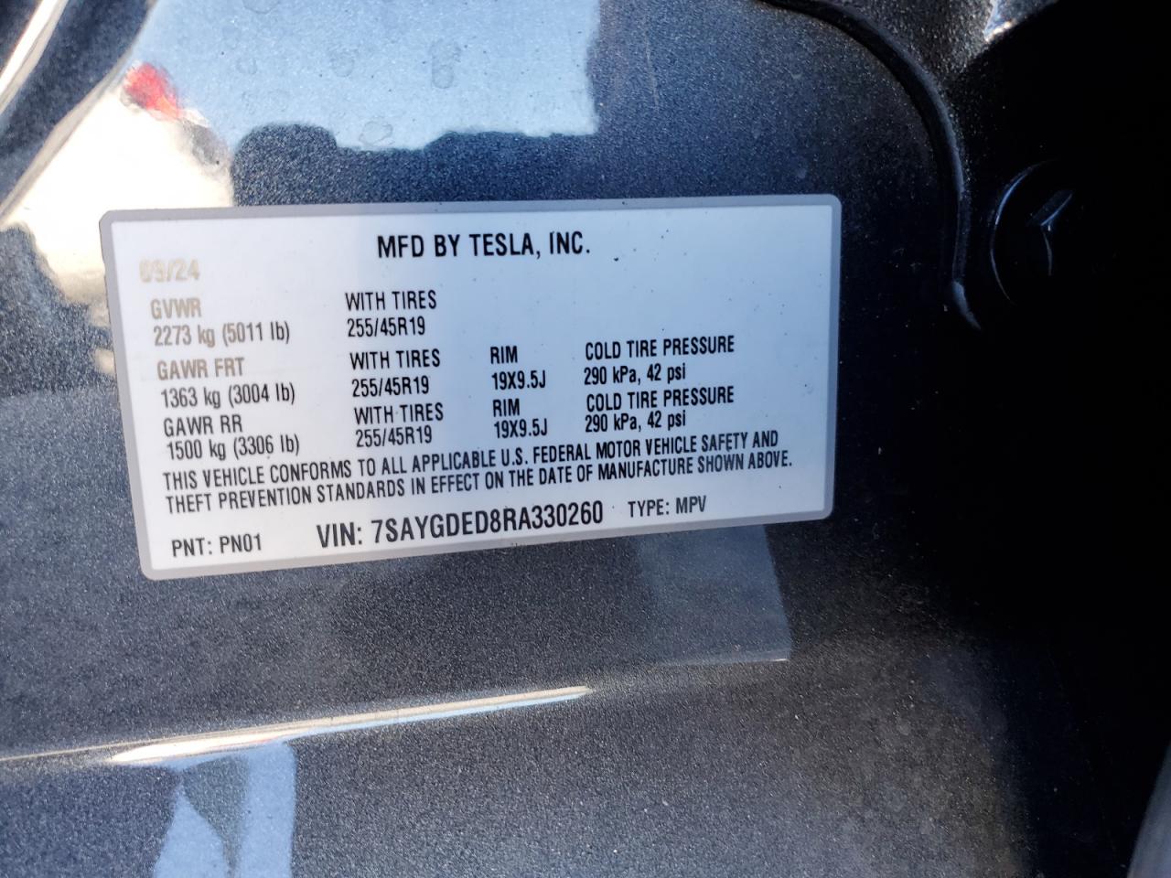 2024 Tesla Model Y VIN: 7SAYGDED8RA330260 Lot: 86276315