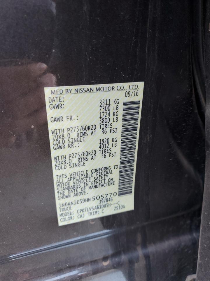 2017 Nissan Titan Sv VIN: 1N6AA1E59HN505770 Lot: 86260255