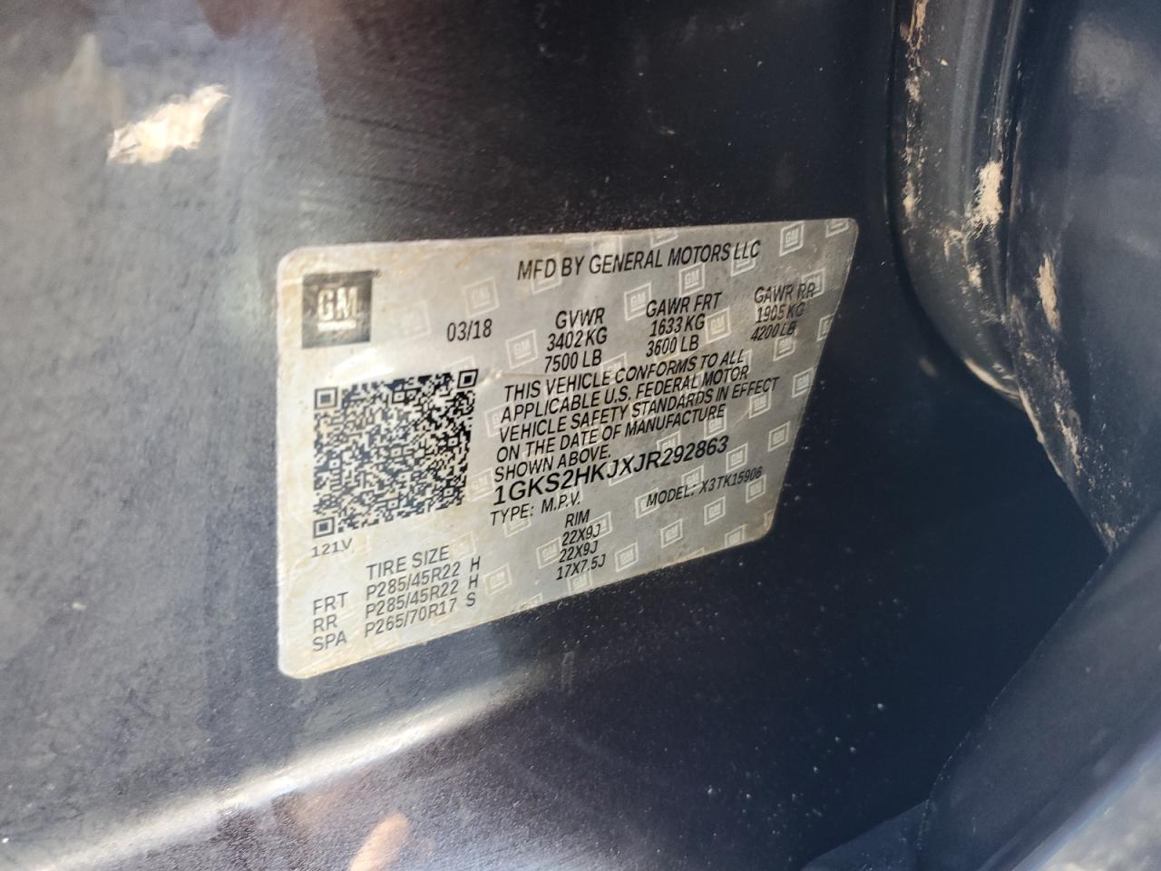 2018 GMC Yukon Xl Denali VIN: 1GKS2HKJXJR292863 Lot: 87046005
