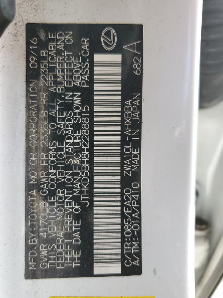 2017 Lexus Ct 200 VIN: JTHKD5BH8H2288815 Lot: 87314235