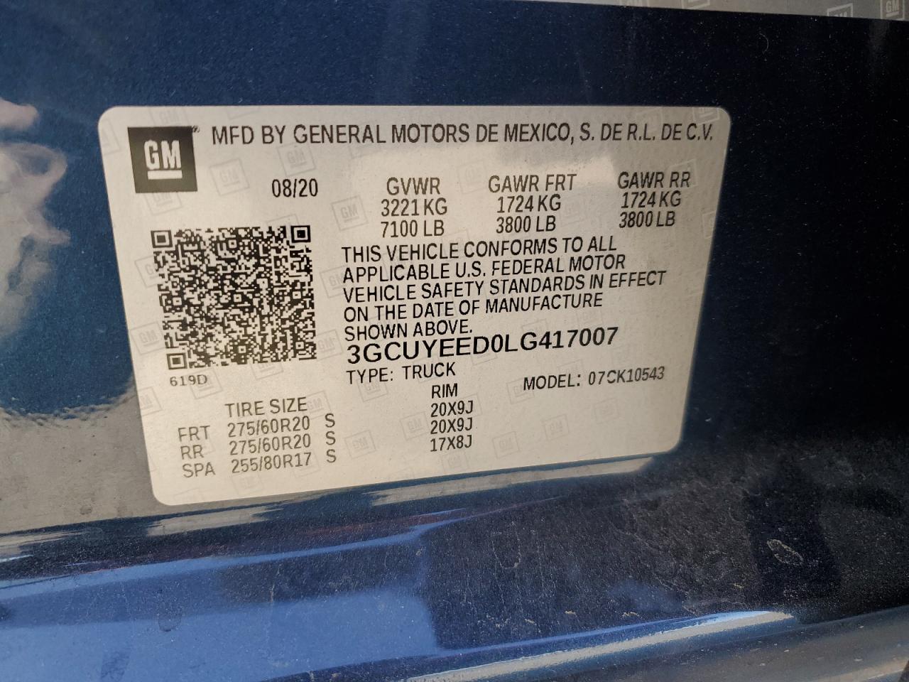 2020 Chevrolet Silverado K1500 Rst VIN: 3GCUYEED0LG417007 Lot: 82373475