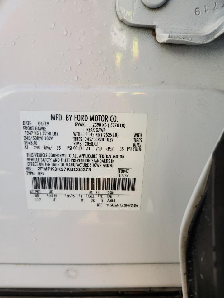 2019 Ford Edge Titanium VIN: 2FMPK3K97KBC05379 Lot: 89659865