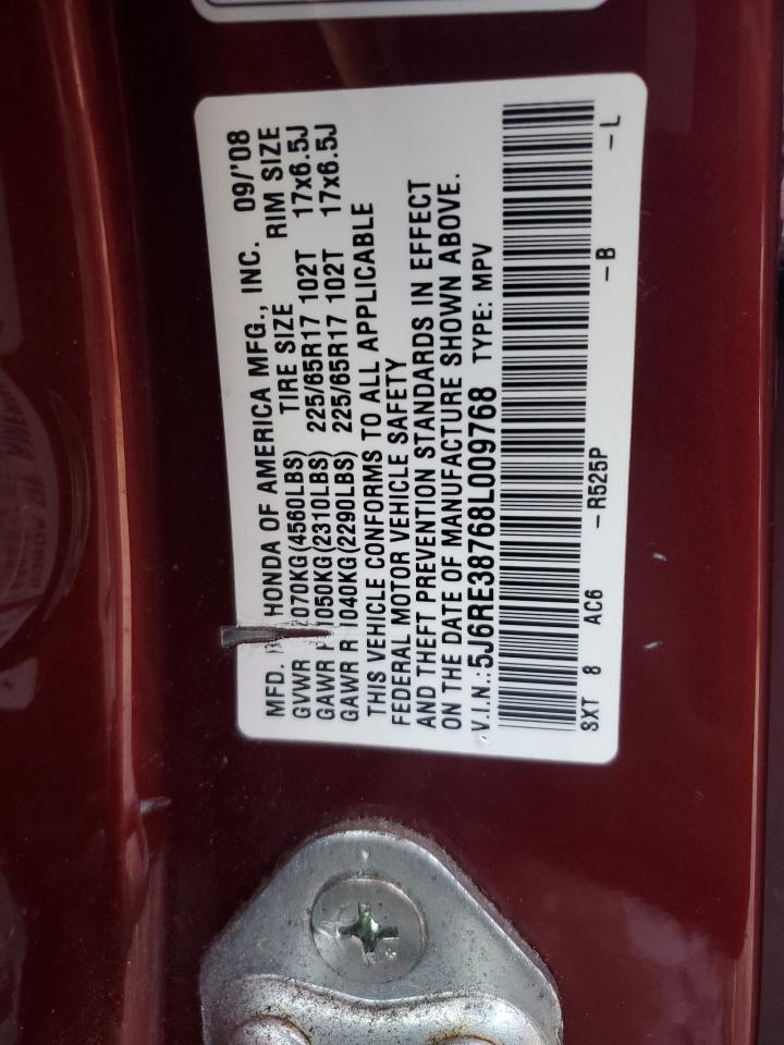 2008 Honda Cr-V Exl VIN: 5J6RE38768L009768 Lot: 92102115