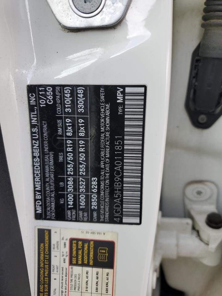 2012 Mercedes-Benz Ml 350 4Matic VIN: 4JGDA5HB9CA011851 Lot: 82700935