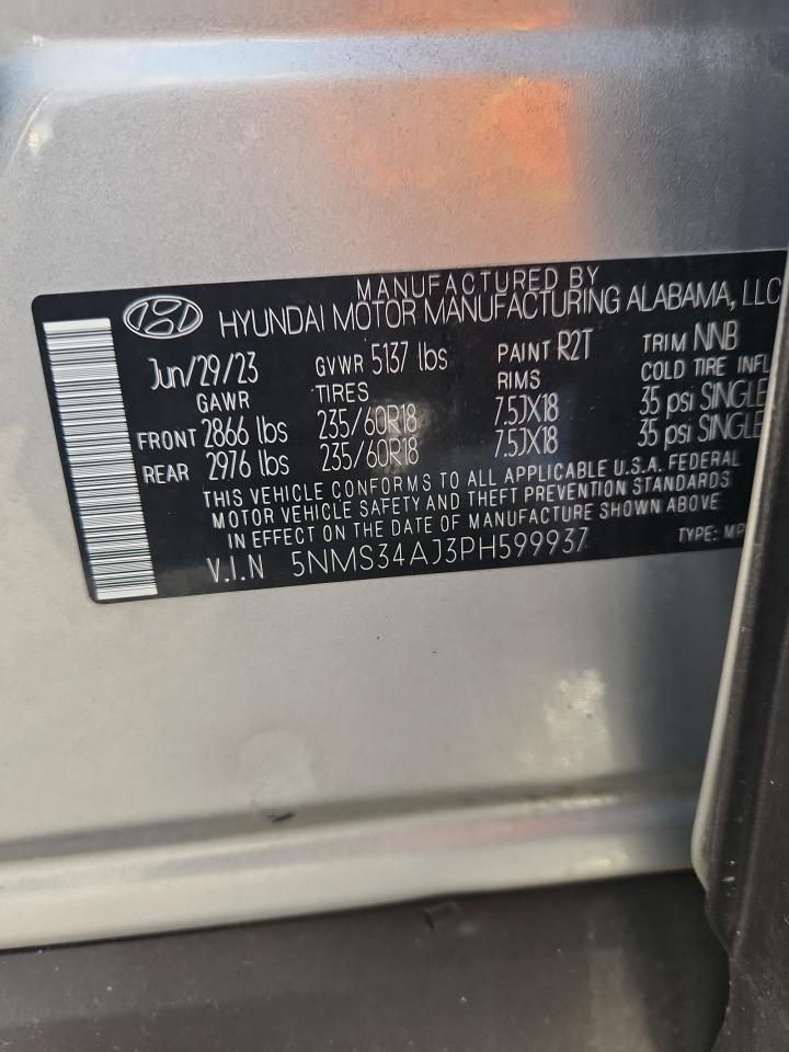 2023 Hyundai Santa Fe Sel Premium VIN: 5NMS34AJ3PH599937 Lot: 90685315