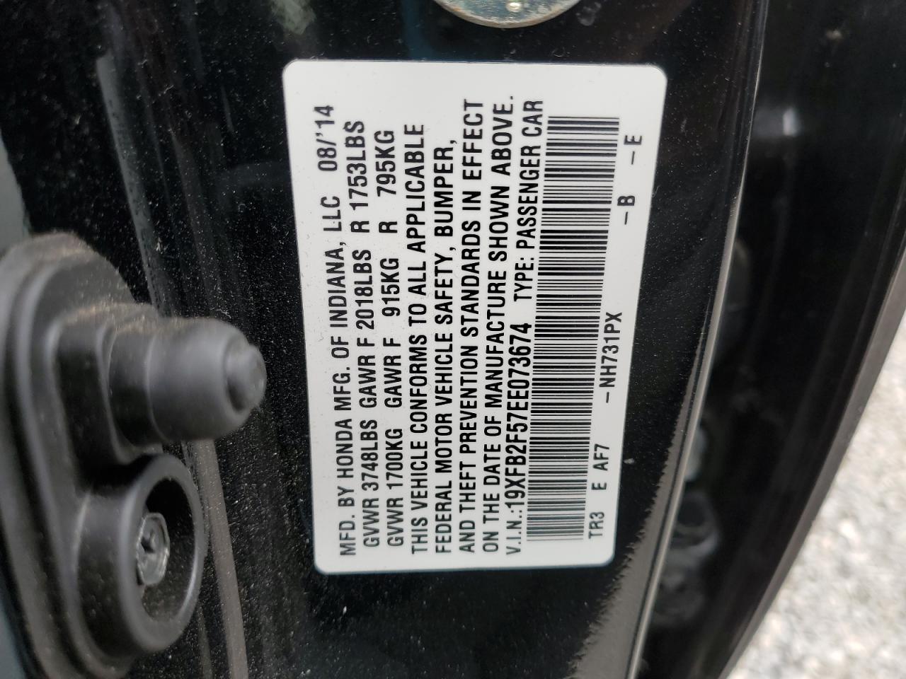 2014 Honda Civic Lx VIN: 19XFB2F57EE073674 Lot: 85010735