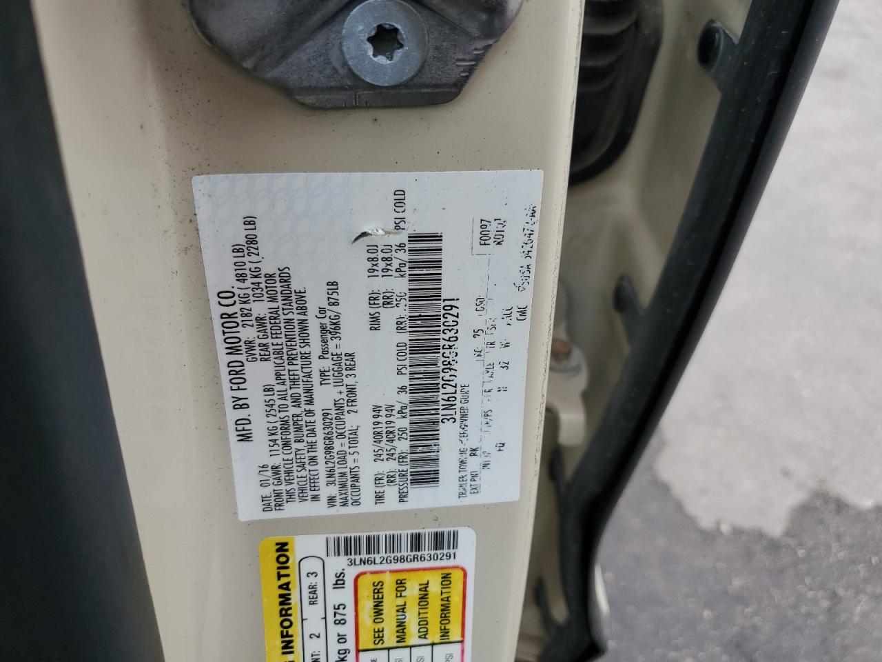 2016 Lincoln Mkz VIN: 3LN6L2G98GR630291 Lot: 70112095