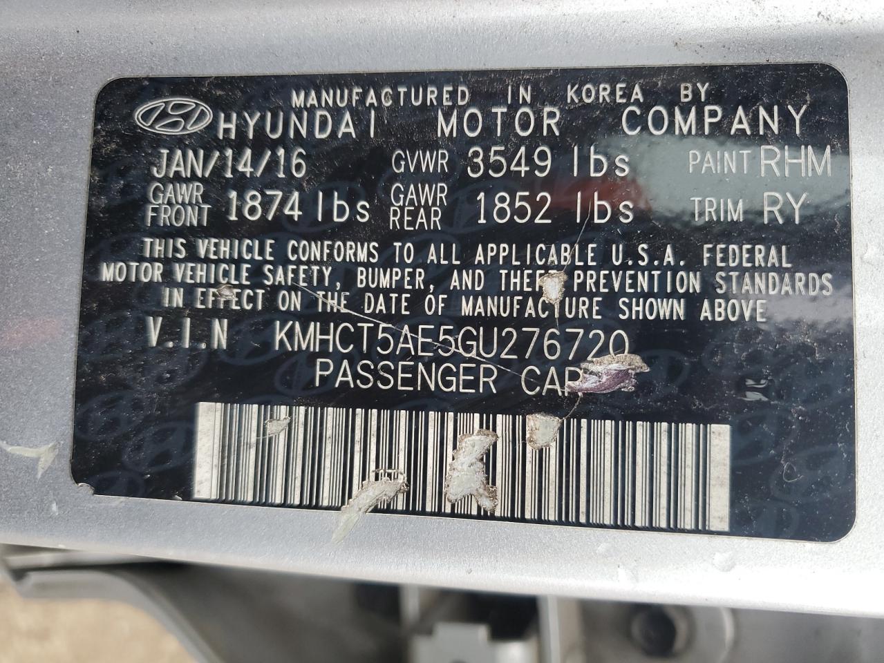 2016 Hyundai Accent Se VIN: KMHCT5AE5GU276720 Lot: 89875795