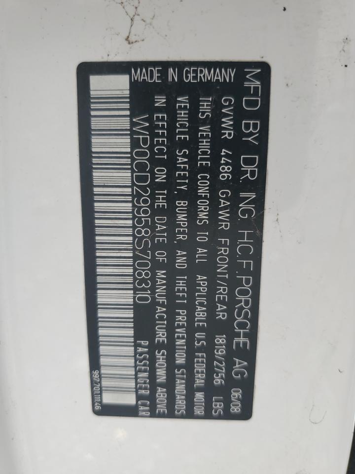 2008 Porsche 911 Turbo VIN: WP0CD29958S708310 Lot: 90883705